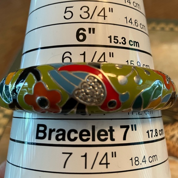 Belle Etoile Perroquet Parrot Sterling Silver Enamel Hinged Bangle Bracelet - Picture 2 of 11